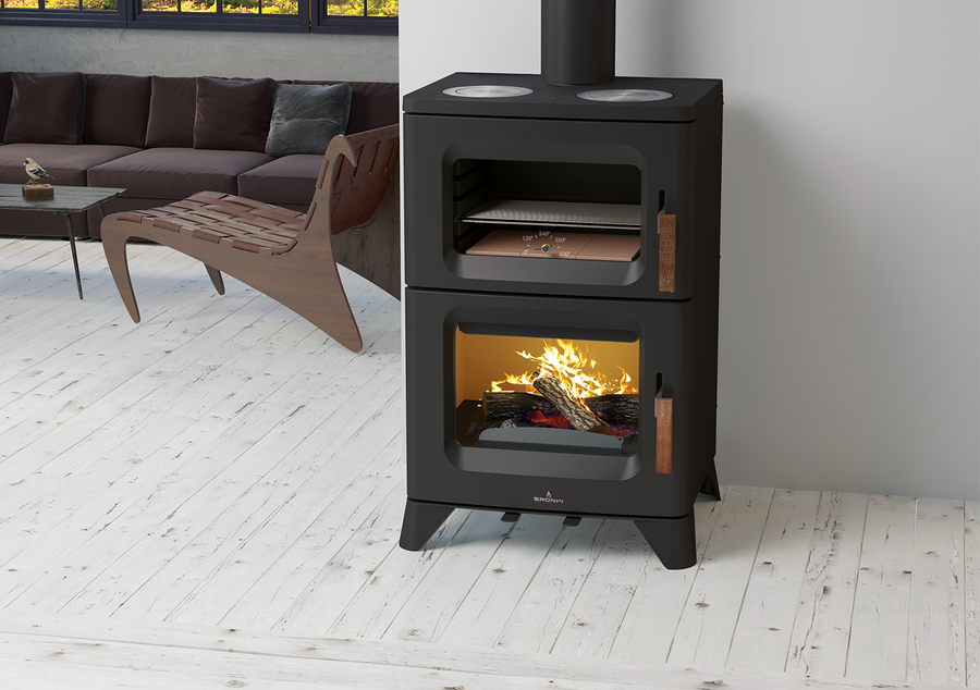 Bronpi HILTON-C – Poêle à bois avec four 16 kW pour chauffage jusqu’à 350 m³