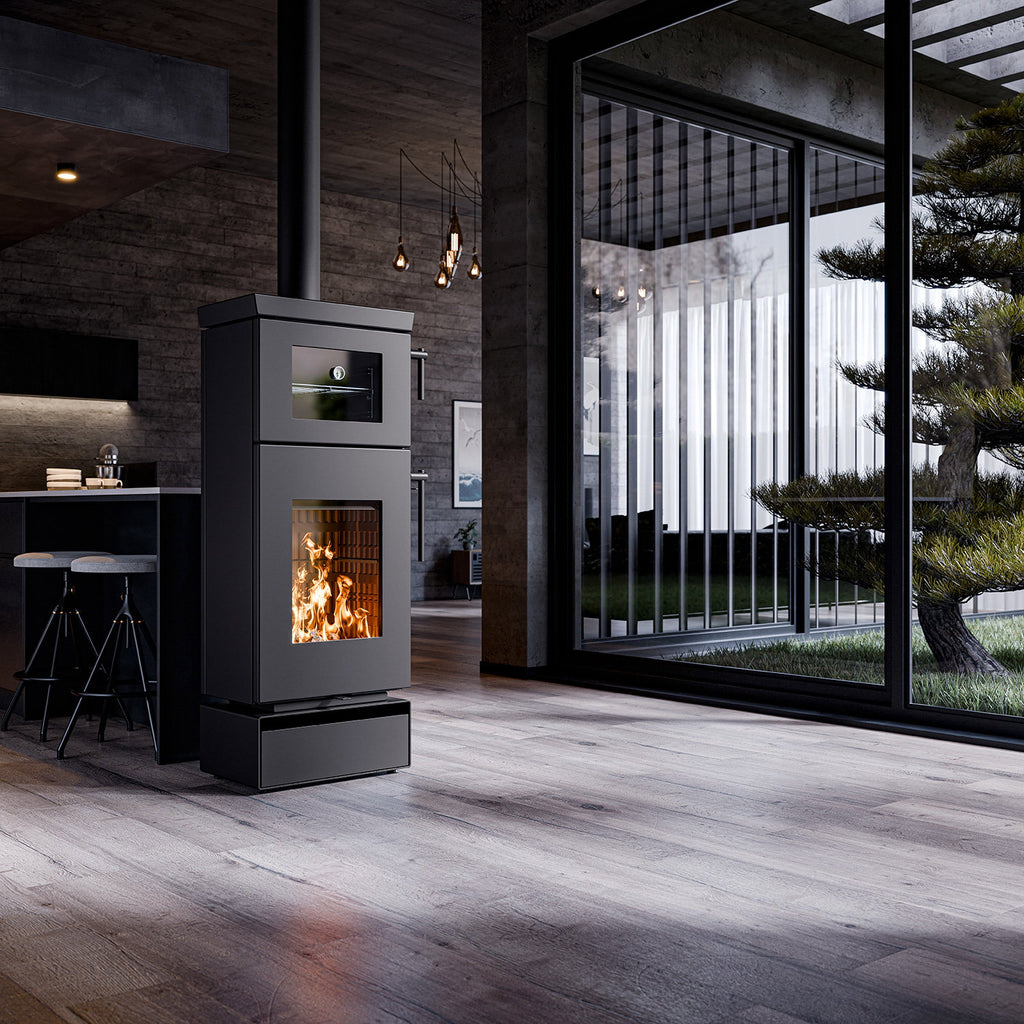 Thermorossi poêle à bois Zen O Evo6 noir mat avec four et range-bûches 7,7 kW - image 10