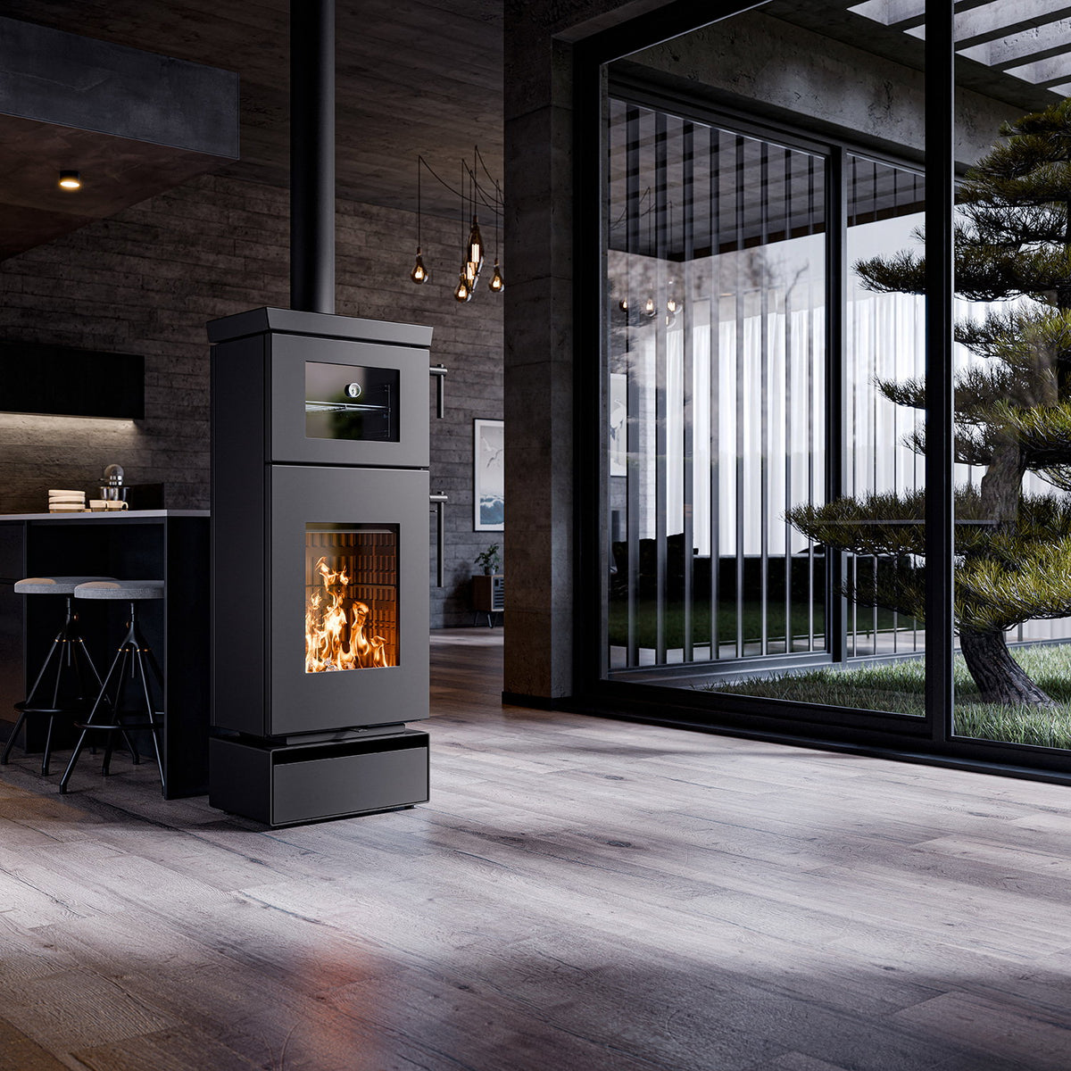 Thermorossi poêle à bois Zen O Evo6 noir mat avec four et range-bûches 7,7 kW - image 10