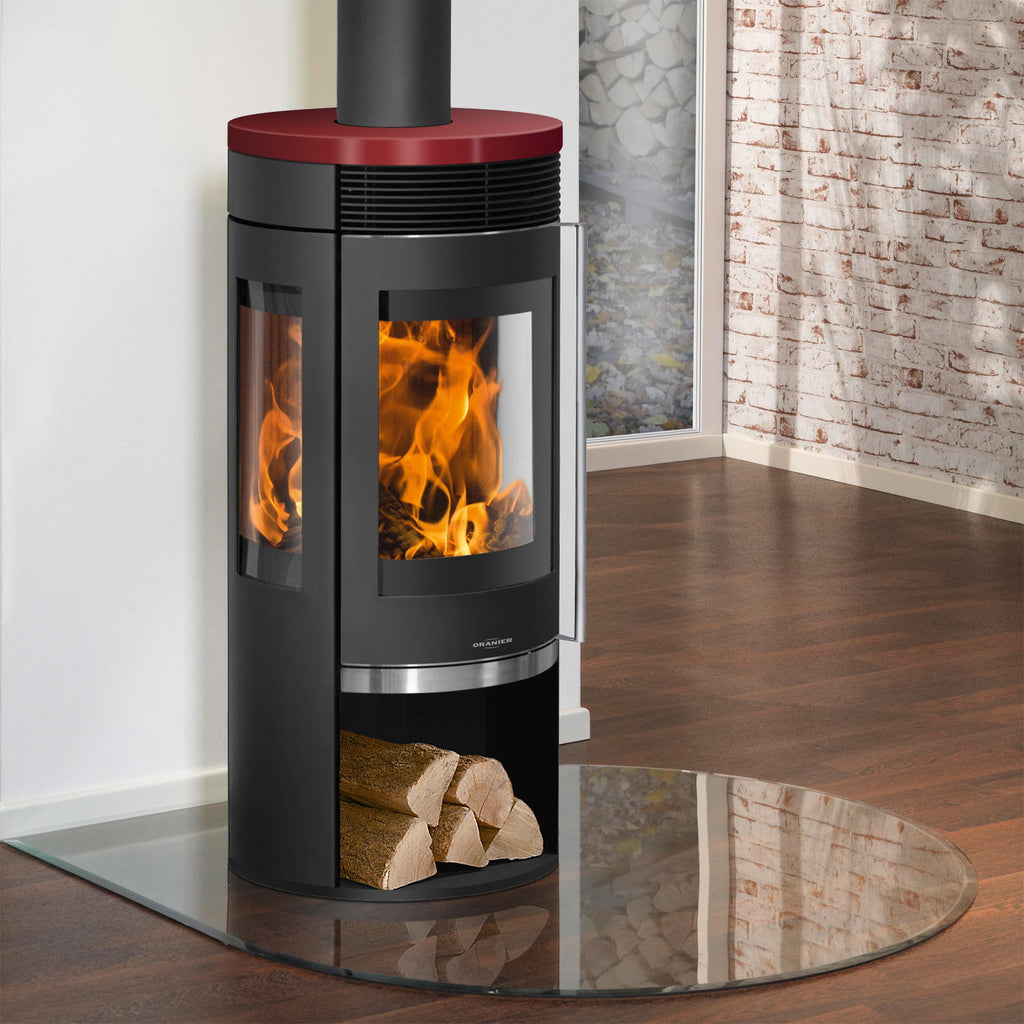 Oranier Rota TRE 2.0 – Poêle à bois acier noir, plaque céramique bordeaux, 5,5 kW