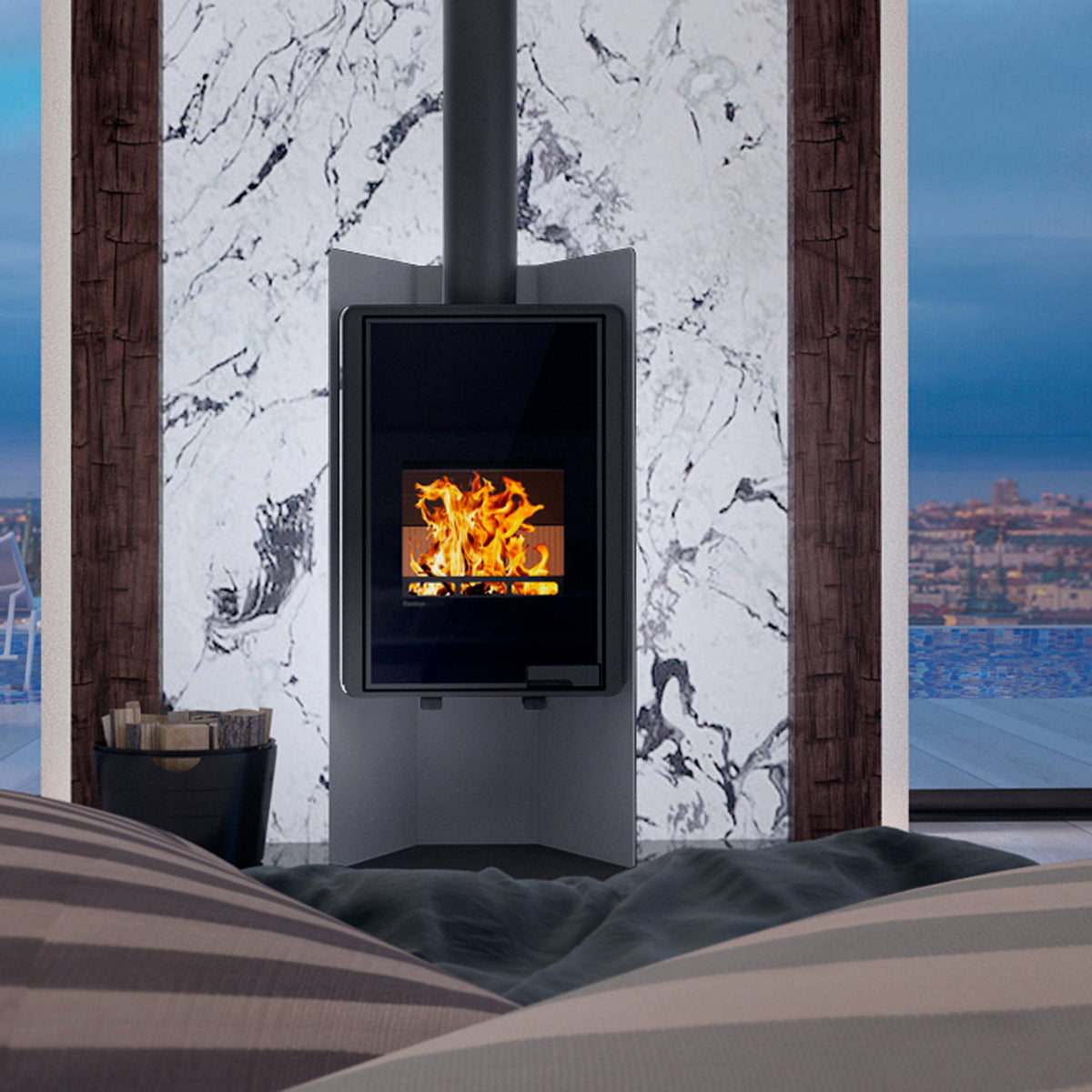 Poêle à bois HS Flamingo Deluxe Pulau Gris HSF42-031 9 kW - image 1