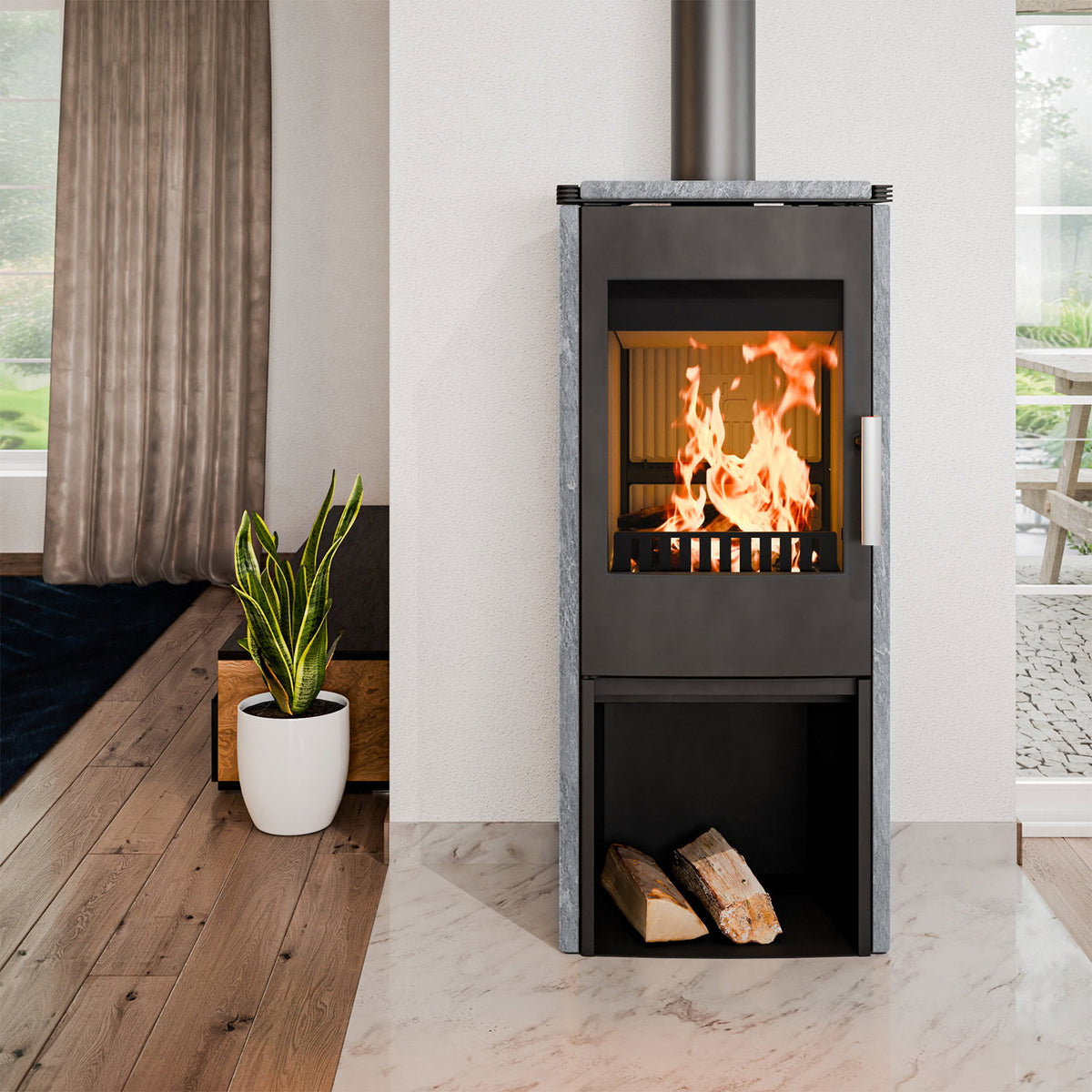 Haas + Sohn Montegrotto III – Poêle à bois 6 kW, noir et Serpentino