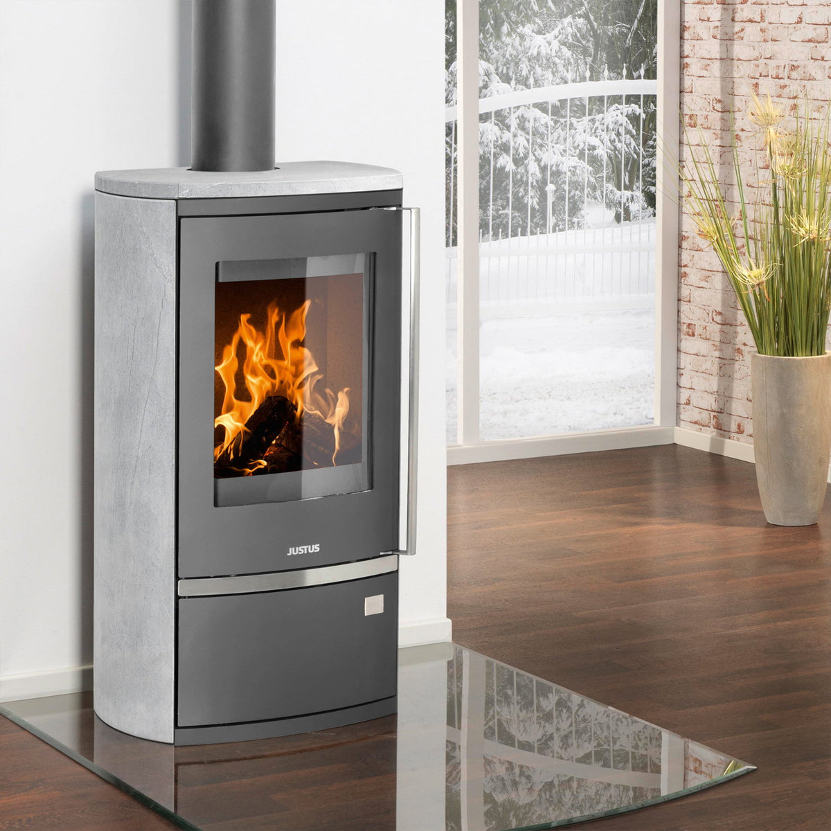 Poêle à bois Justus Reno R acier gris fonte pierre ollaire 6 kW