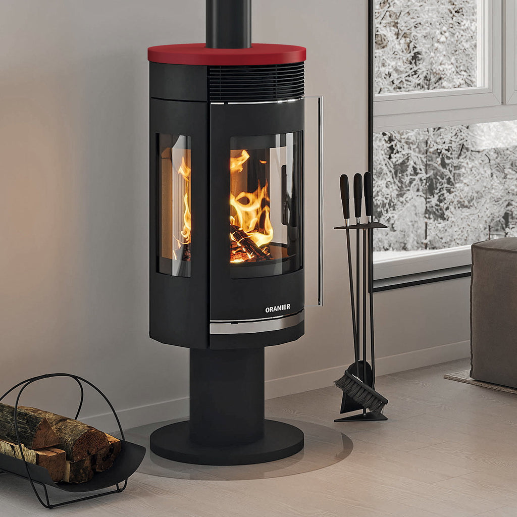 Poêle à bois Oranier Rota Twist acier noir céramique bordeaux 5,5 kW