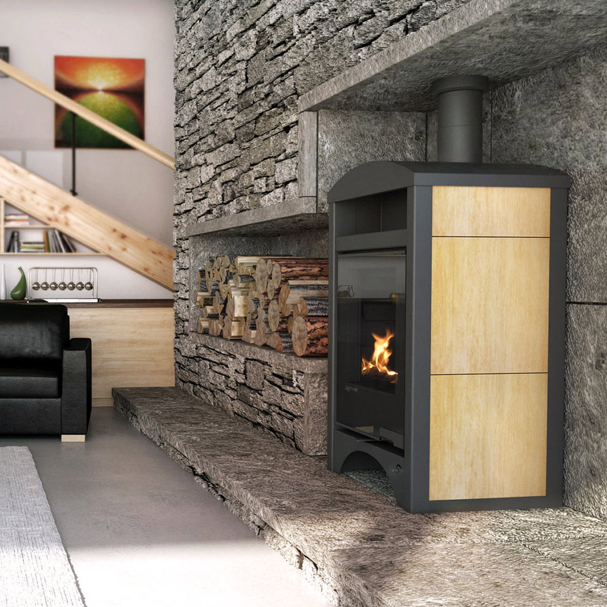 Poêle à bois Aquaflam Vario Barma érable 11 kW
