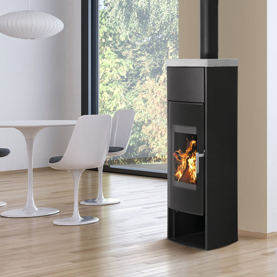 Poêle à bois Schmitzker Cena acier noir et pierre ollaire 6,5 kW