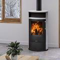 Justus Island 7 2.0 – Poêle à bois acier noir et pierre ollaire 7 kW