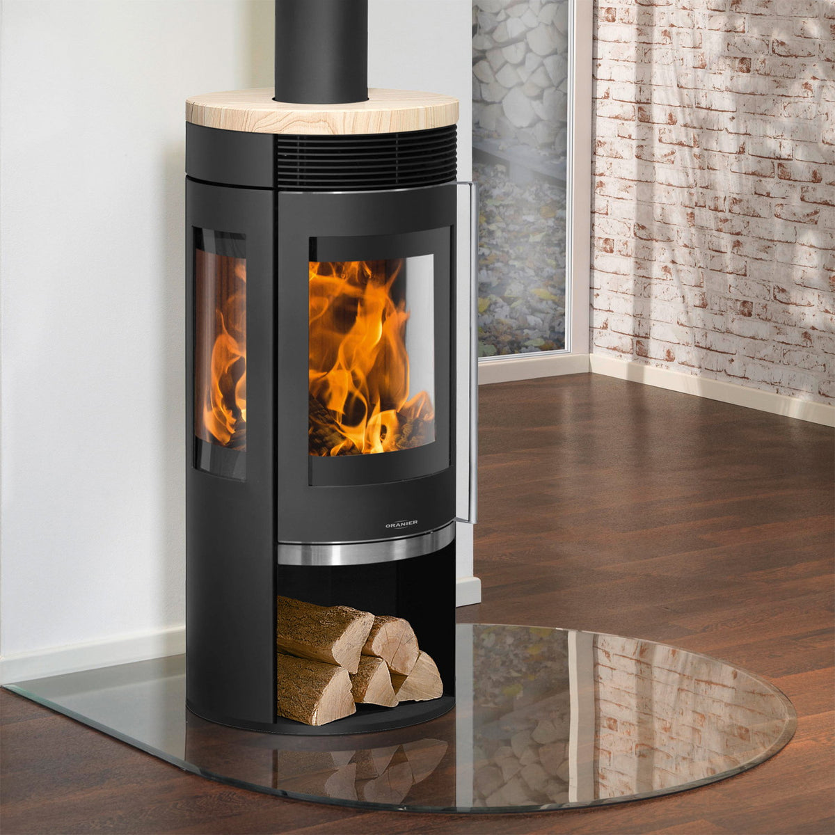 Oranier Rota TRE 2.0 – Poêle à bois acier noir avec plaque en pierre de sable 5,5 kW
