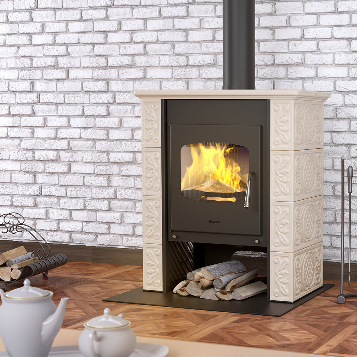 Poêle à bois HS Flamingo Bali Crème HSF44-004 9 kW pour 240 m³ - image 1