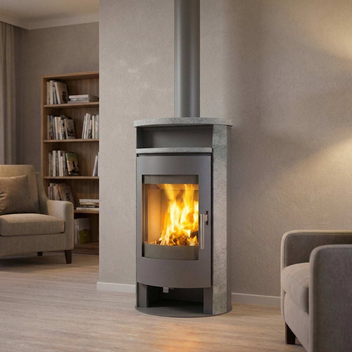Wamsler Roto G001881920 – Poêle à bois gris pierre naturelle 6,3 kW