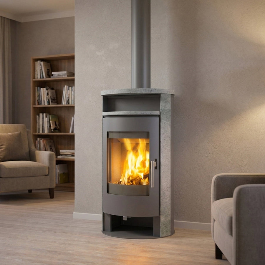 Wamsler Roto G001881920 – Poêle à bois gris pierre naturelle 6,3 kW