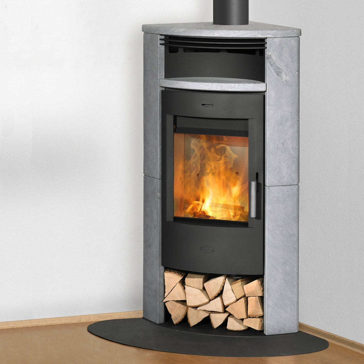 Fireplace Malta R3500 – Poêle à bois d’angle 6,1 kW, acier noir et pierre ollaire