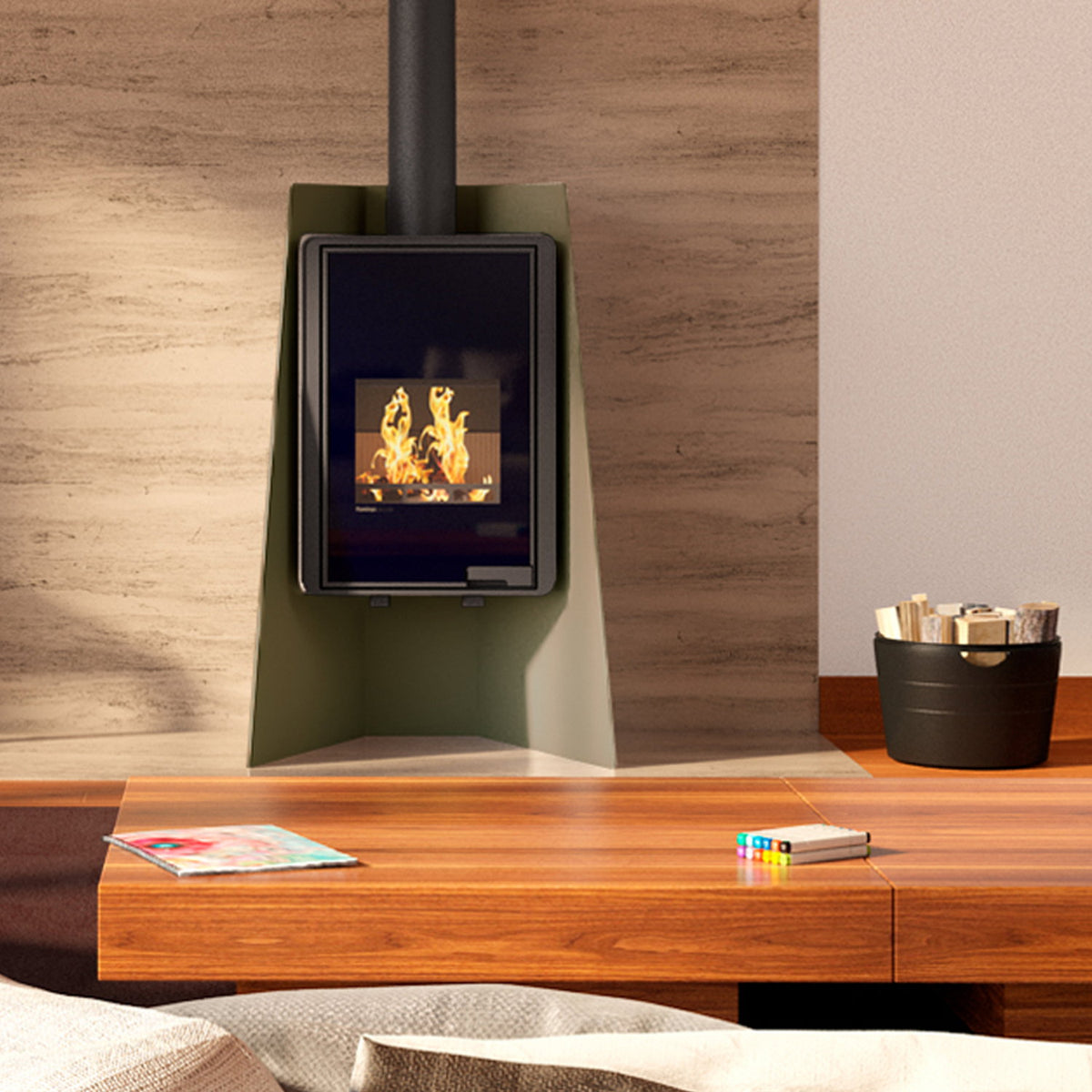 Poêle à bois HS Flamingo Deluxe Island Olive HSF42-005 9 kW - image 1