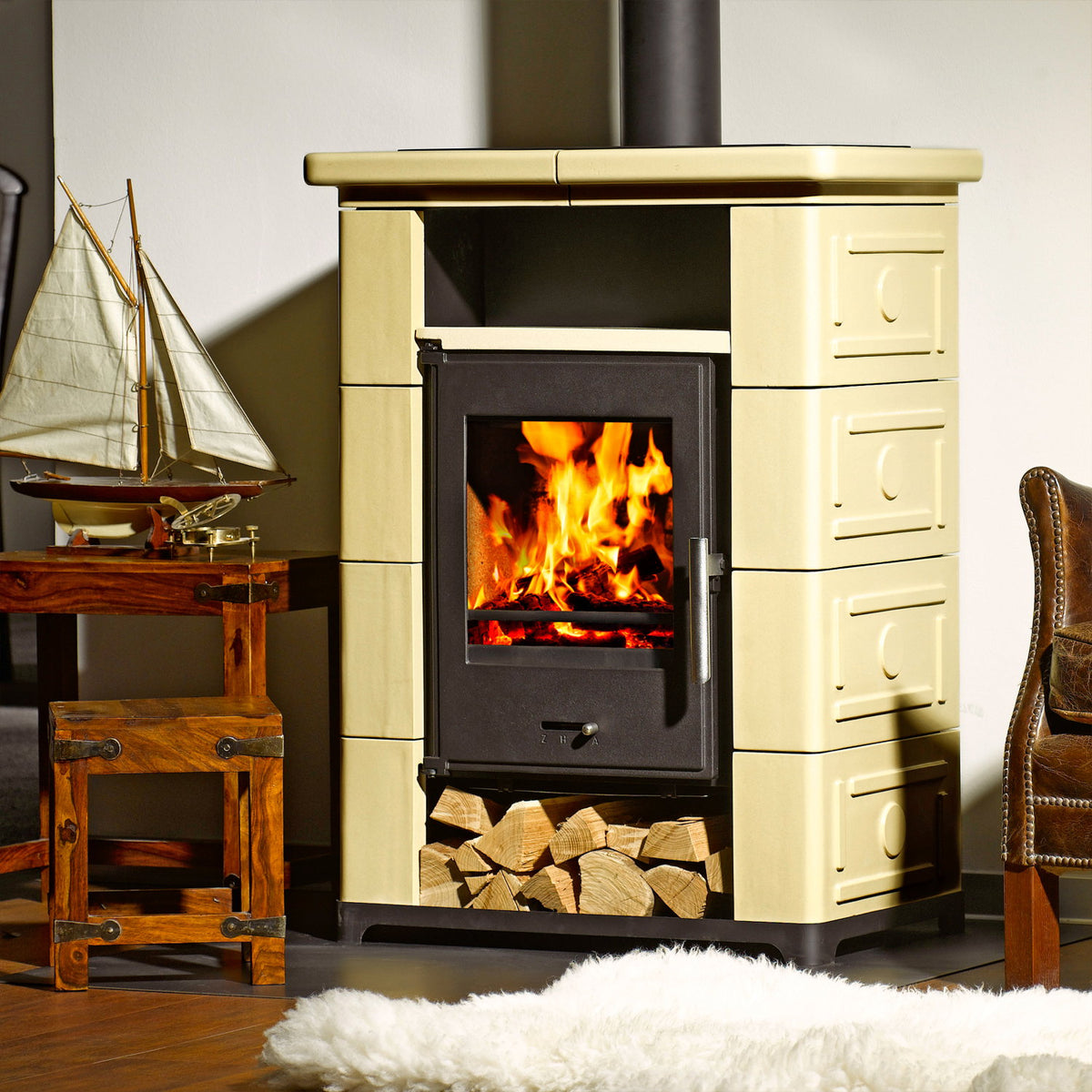 Wamsler Montafon S – Poêle à bois 7 kW, céramique beige