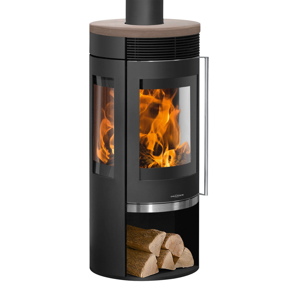 Oranier Rota TRE 2.0 – Poêle à bois acier noir, plaque céramique Grappa 6 kW