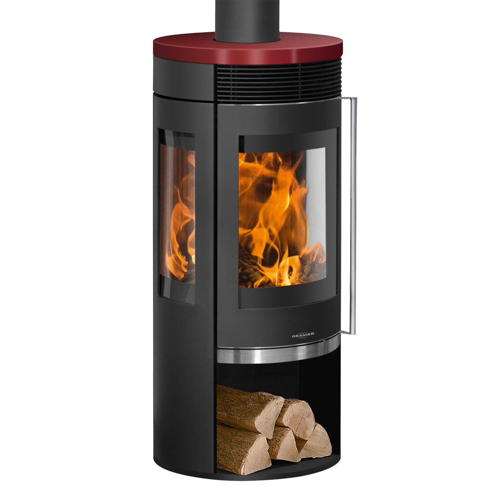 Oranier Rota TRE 2.0 – Poêle à bois acier noir, plaque céramique bordeaux, 5,5 kW