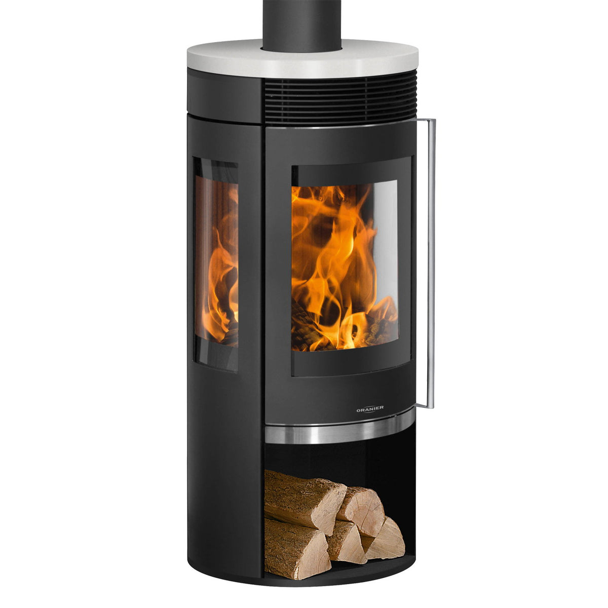 Oranier Rota TRE 2.0 – Poêle à bois acier noir avec plaque céramique blanc soie, 6 kW