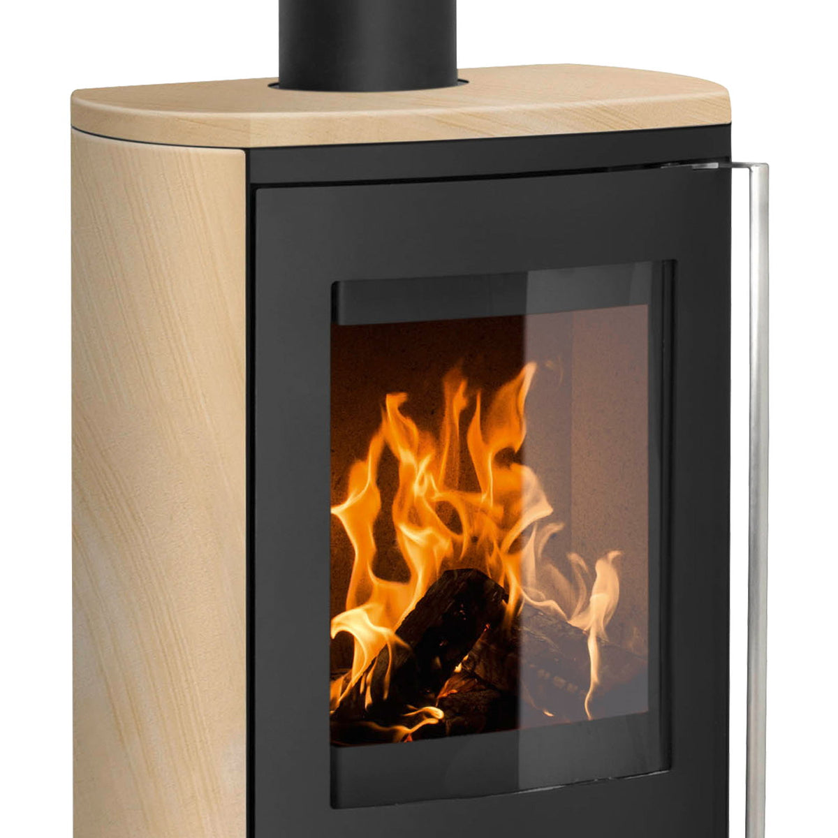 Poêle à bois Justus Reno R acier noir pierre de sable 6 kW