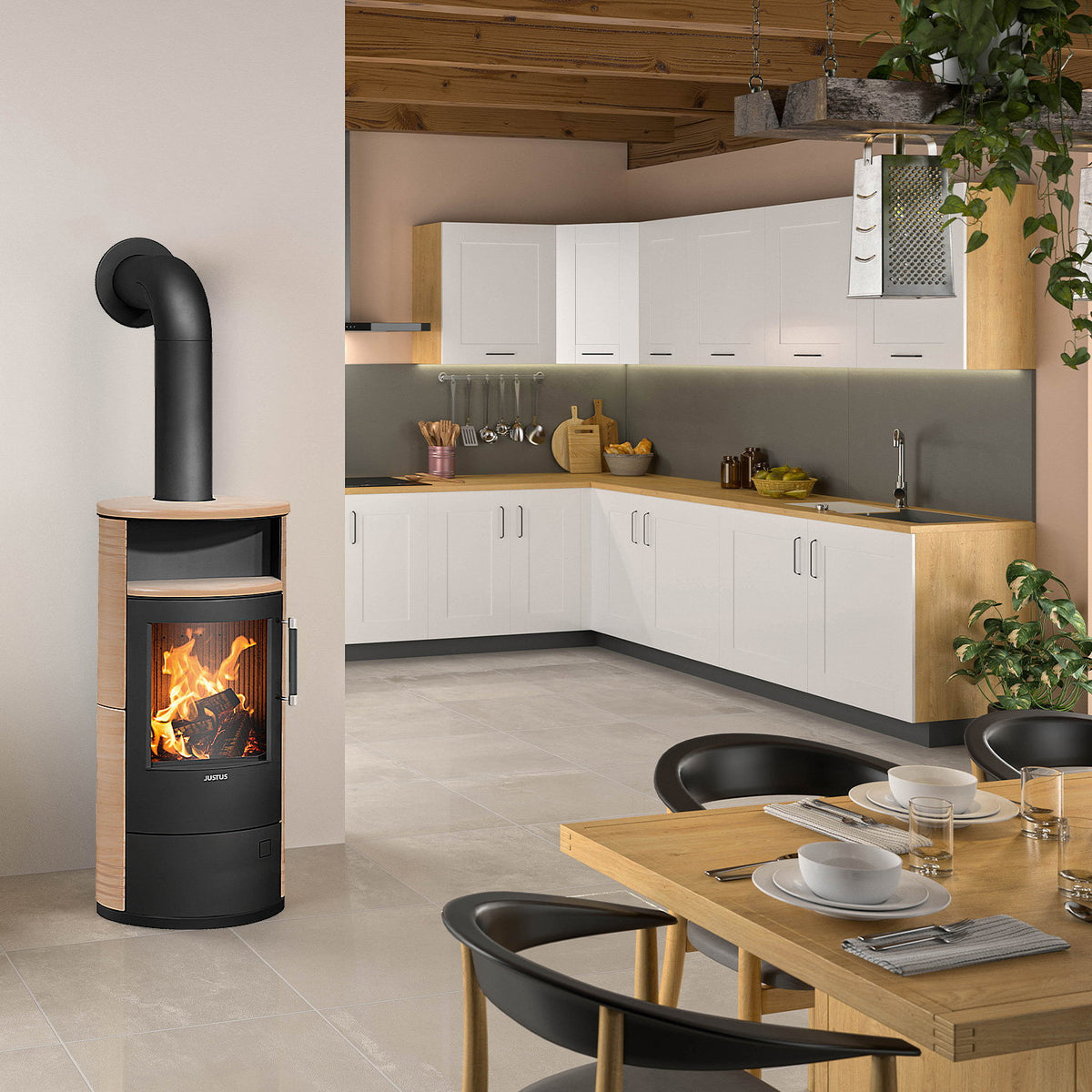 Poêle à bois Justus Island 5 2.0 acier noir céramique Corretto 5 kW