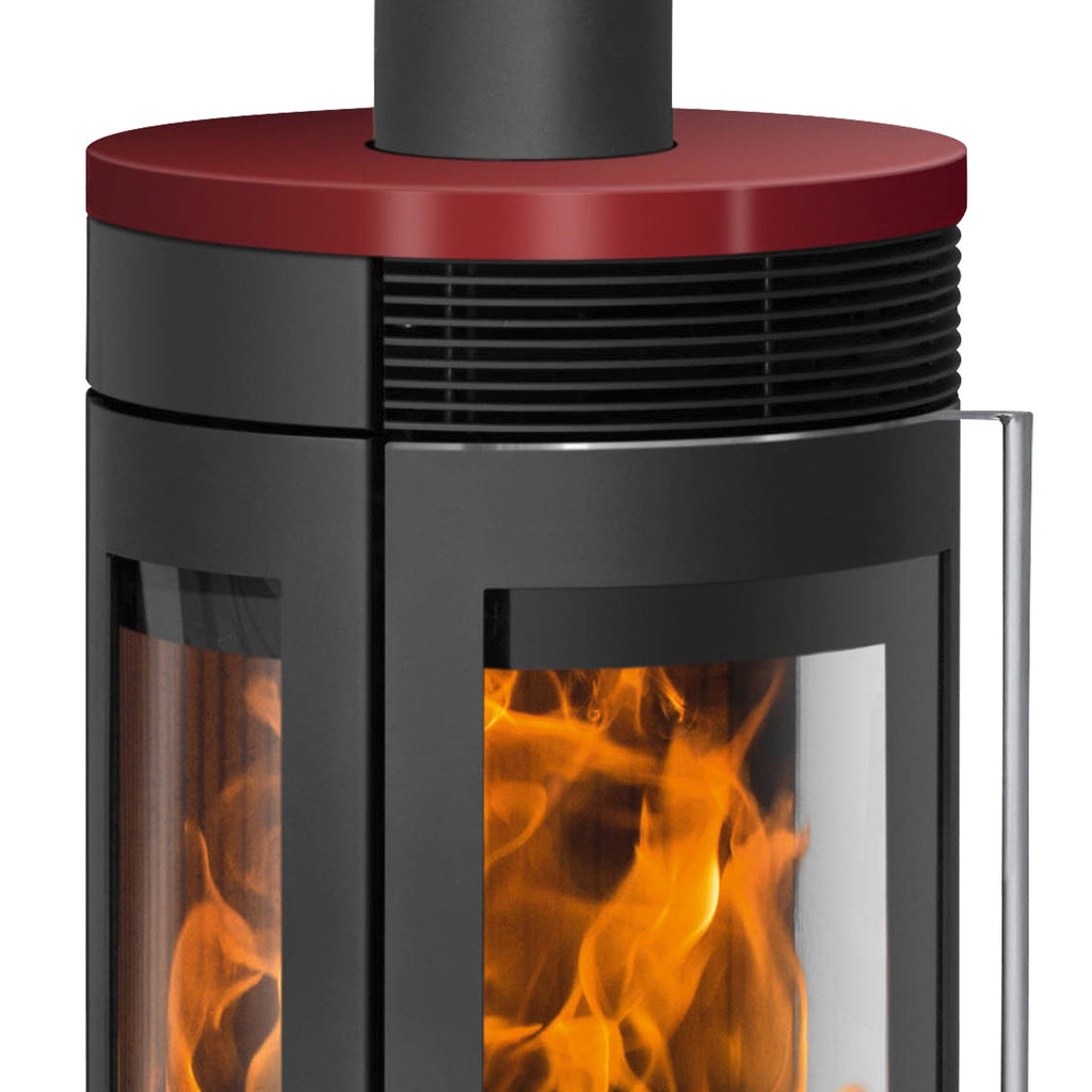 Oranier Rota TRE 2.0 – Poêle à bois acier noir, plaque céramique bordeaux, 5,5 kW