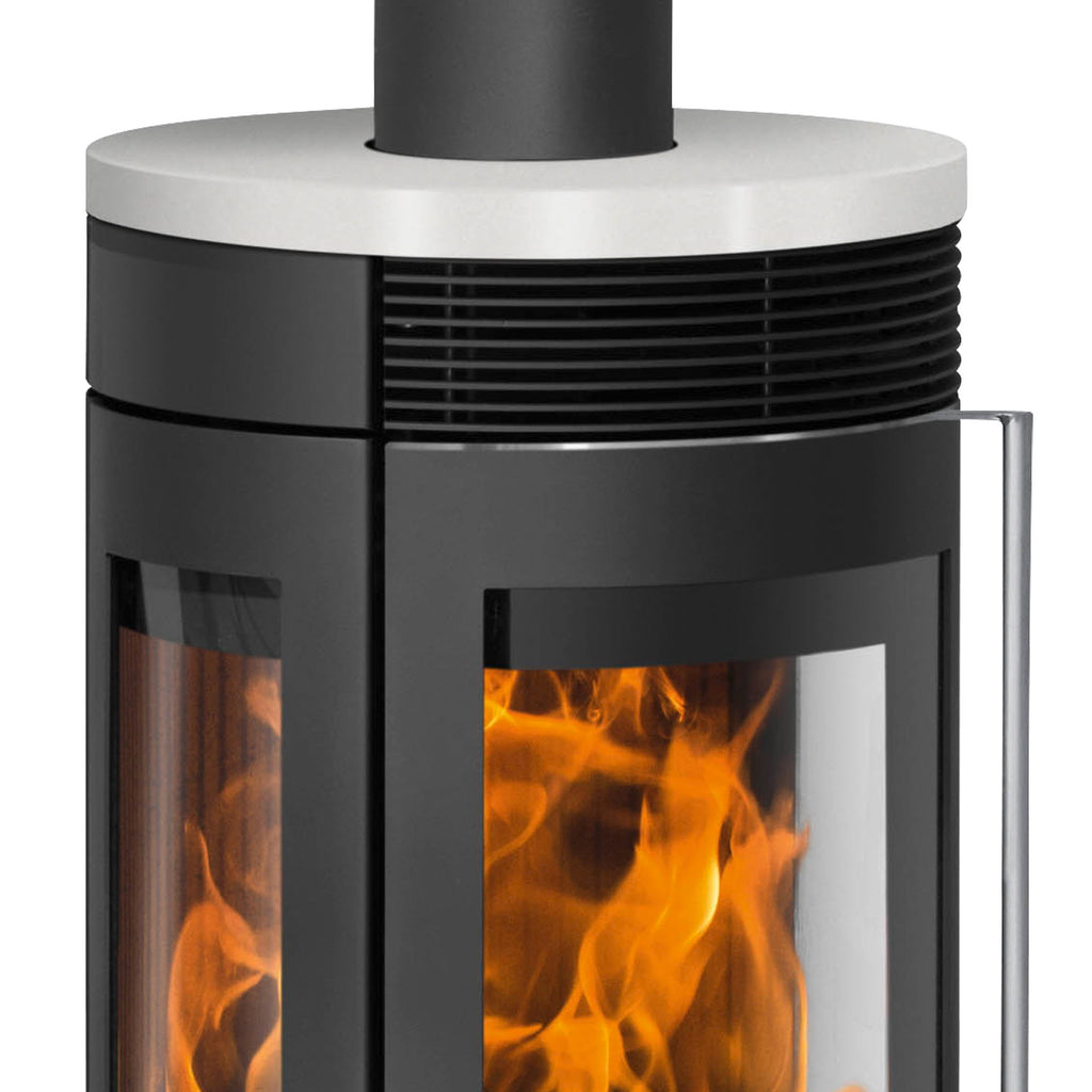 Oranier Rota TRE 2.0 – Poêle à bois acier noir avec plaque céramique blanc soie, 6 kW