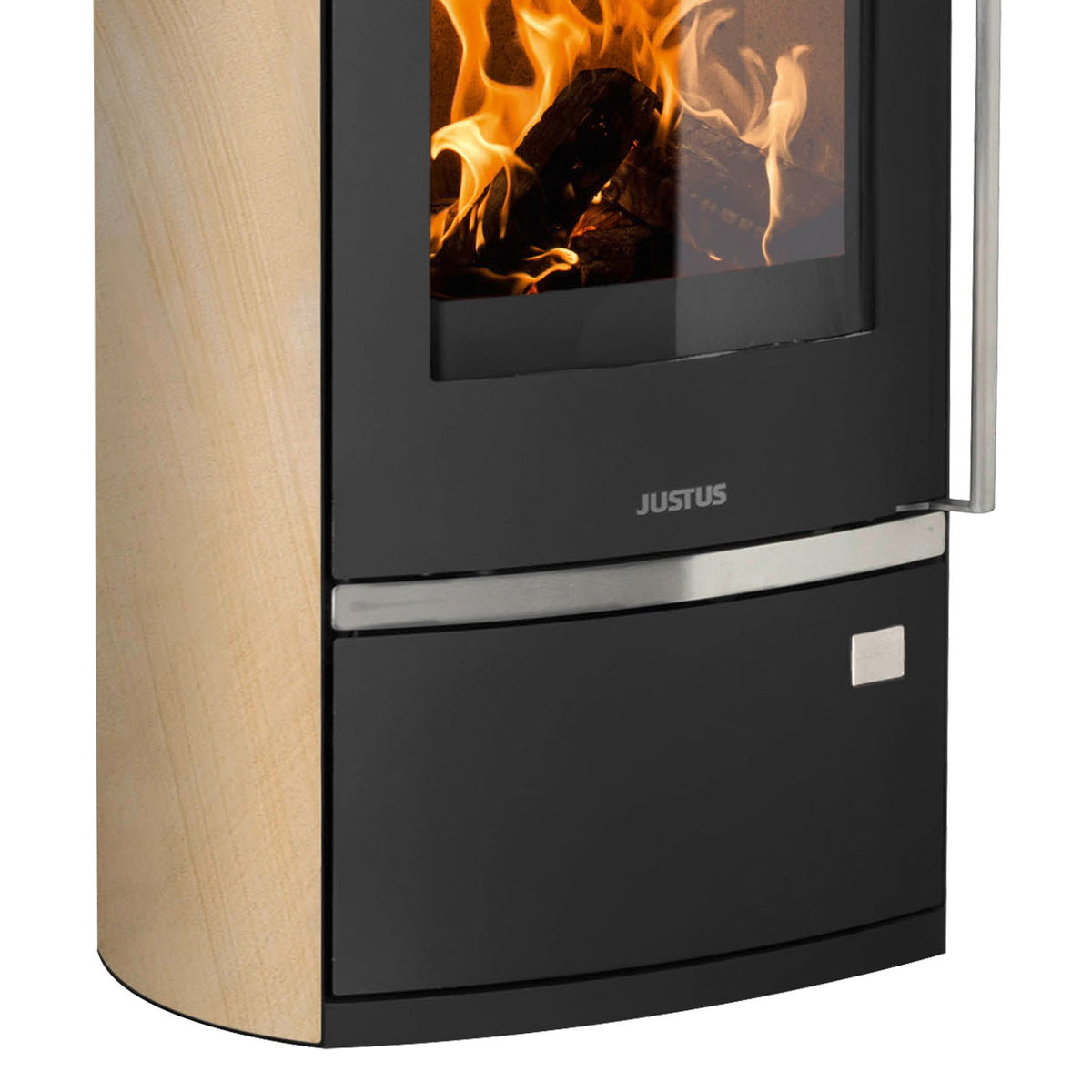 Poêle à bois Justus Reno R acier noir pierre de sable 6 kW
