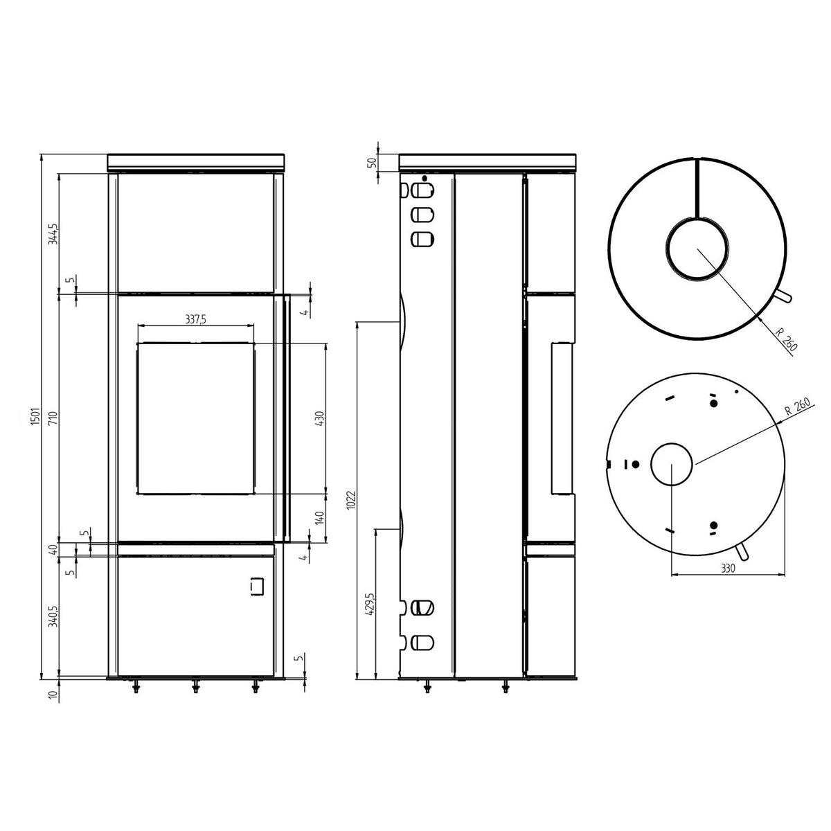 Poêle à bois Justus Faro W+ 2.0 acier noir avec plaque en stéatite 7 kW