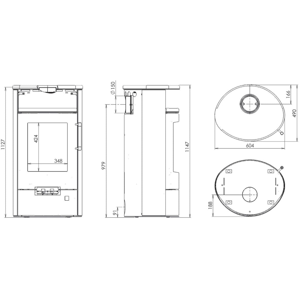 Justus Island 7 2.0 – Poêle à bois acier noir et pierre de sable, 7 kW