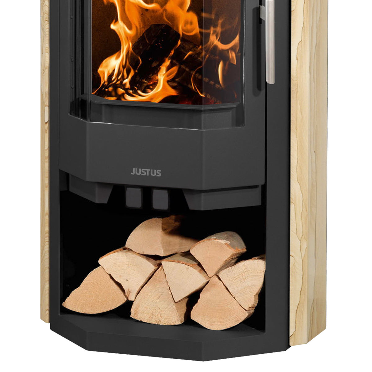 Justus Usedom 7 – Poêle à bois acier noir et pierre de sable 7 kW