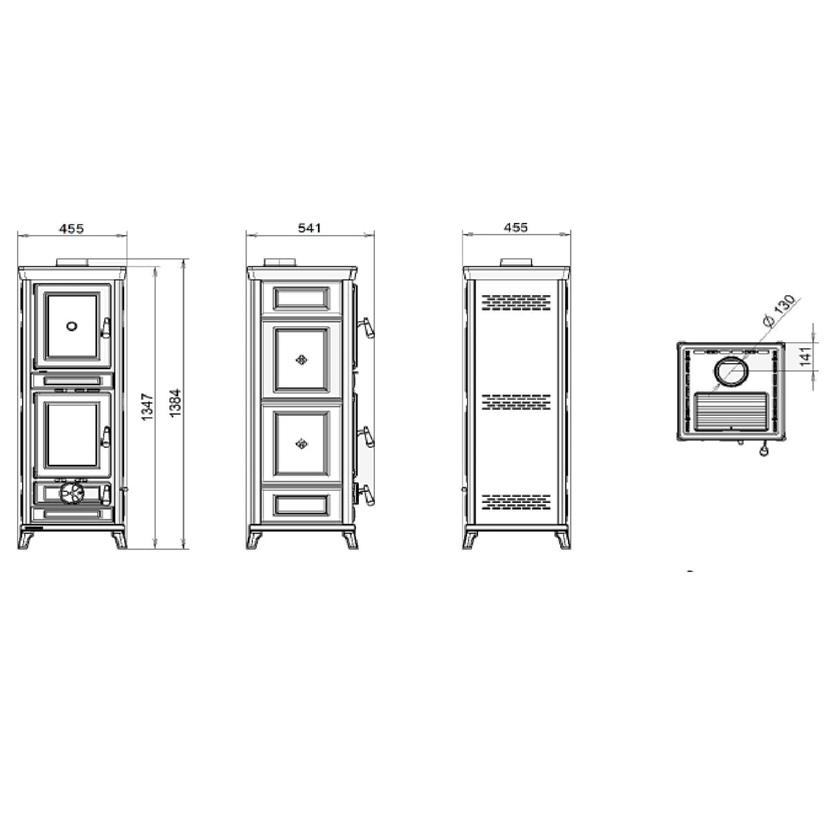 Schéma dimensionnel du poêle Thermorossi Agnese Evo6 Easy