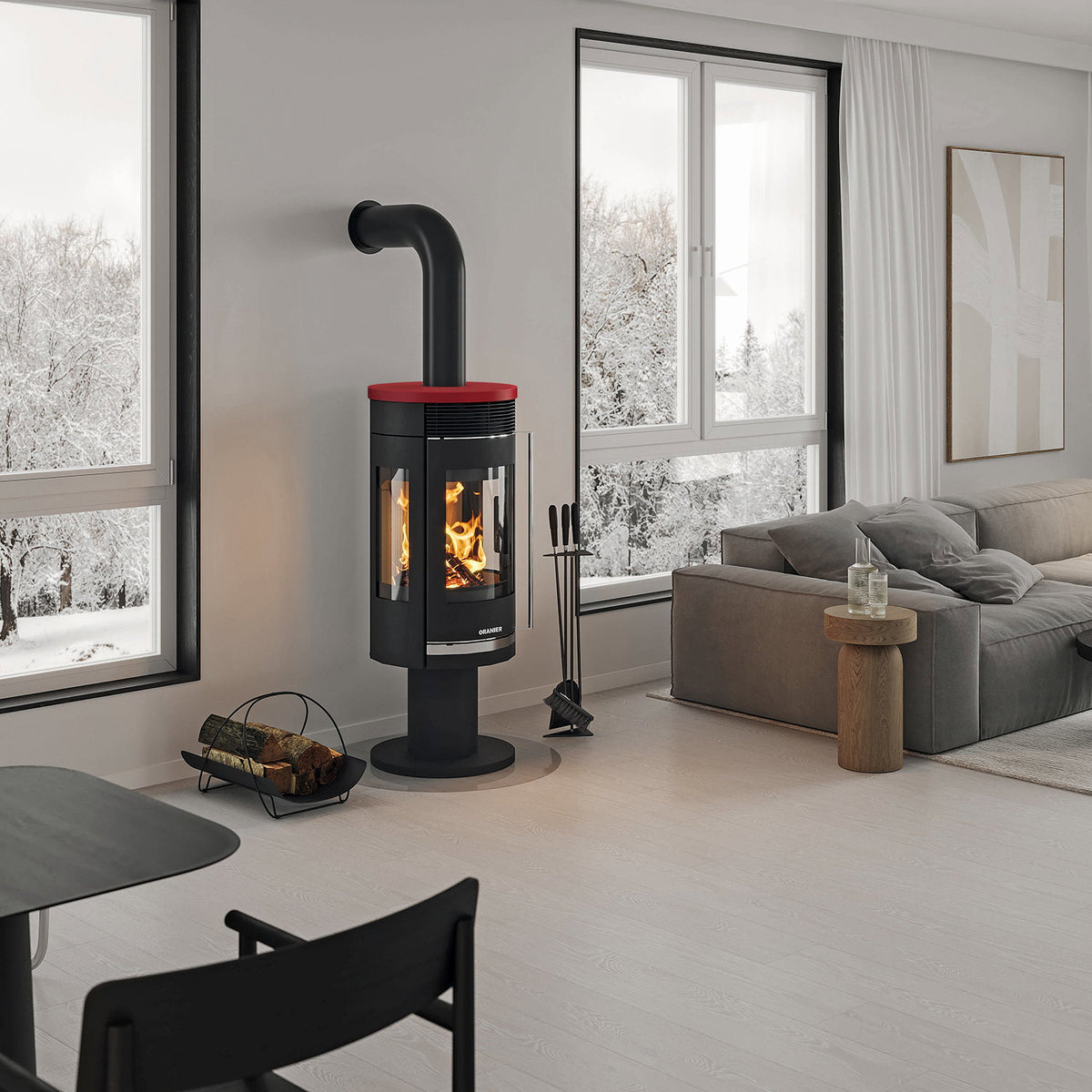 Poêle à bois Oranier Rota Twist acier noir céramique bordeaux 5,5 kW