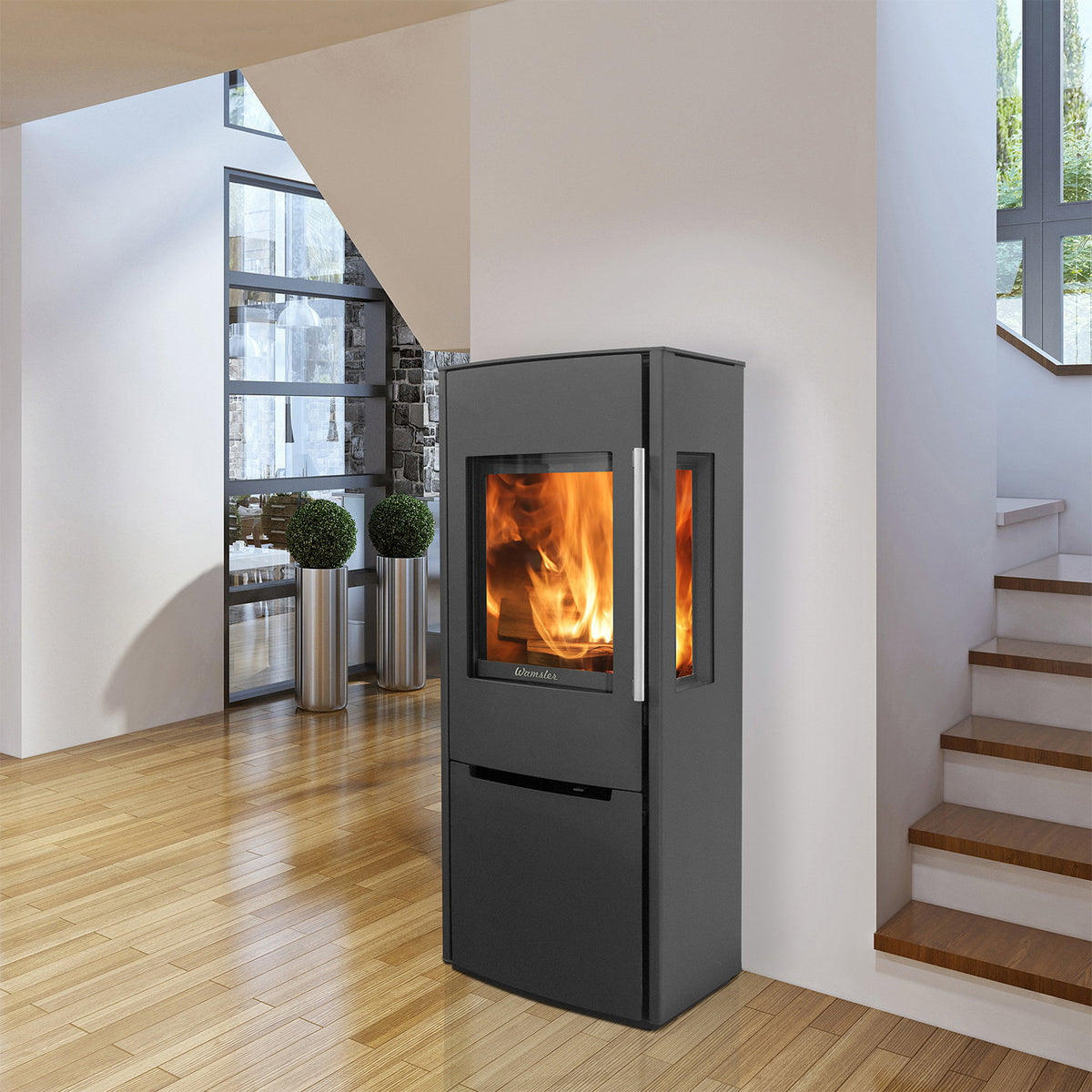 Poêle à bois Wamsler Pylon 3G acier noir 6,2 kW