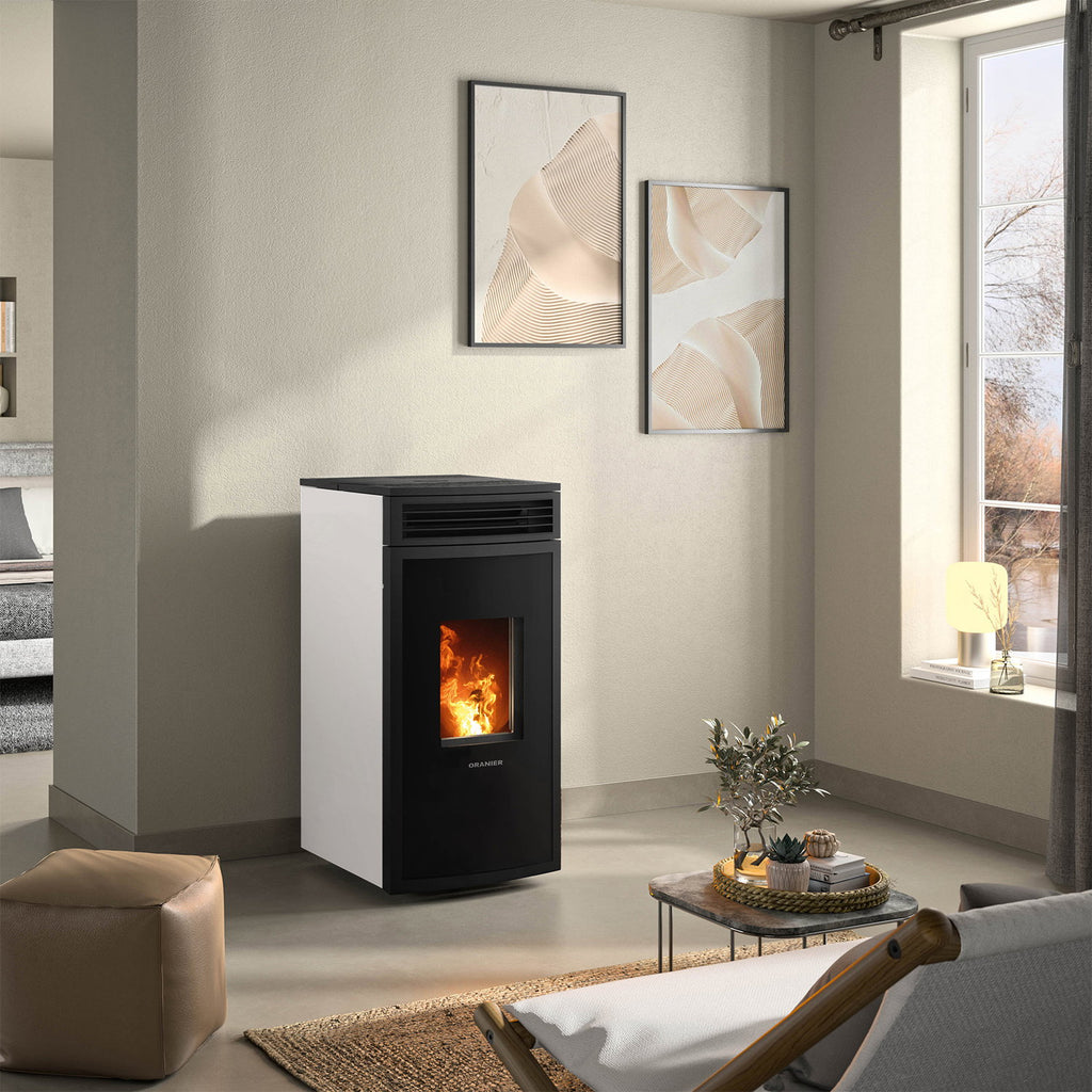 Poêle à bois Oranier Neta Blanc Soie avec raccord arrière 8 kW - image 5