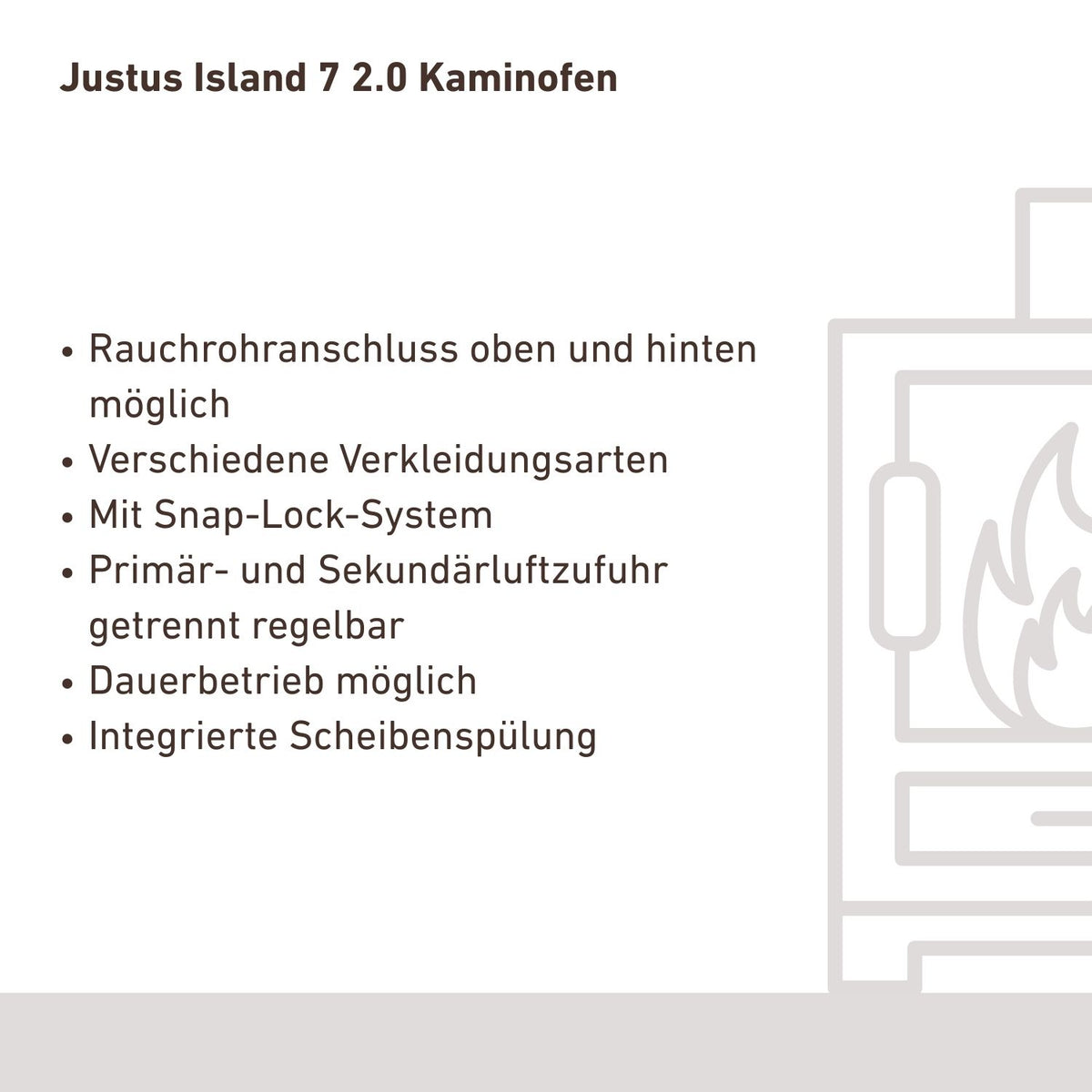 Justus Island 7 2.0 – Poêle à bois acier noir et pierre de sable, 7 kW