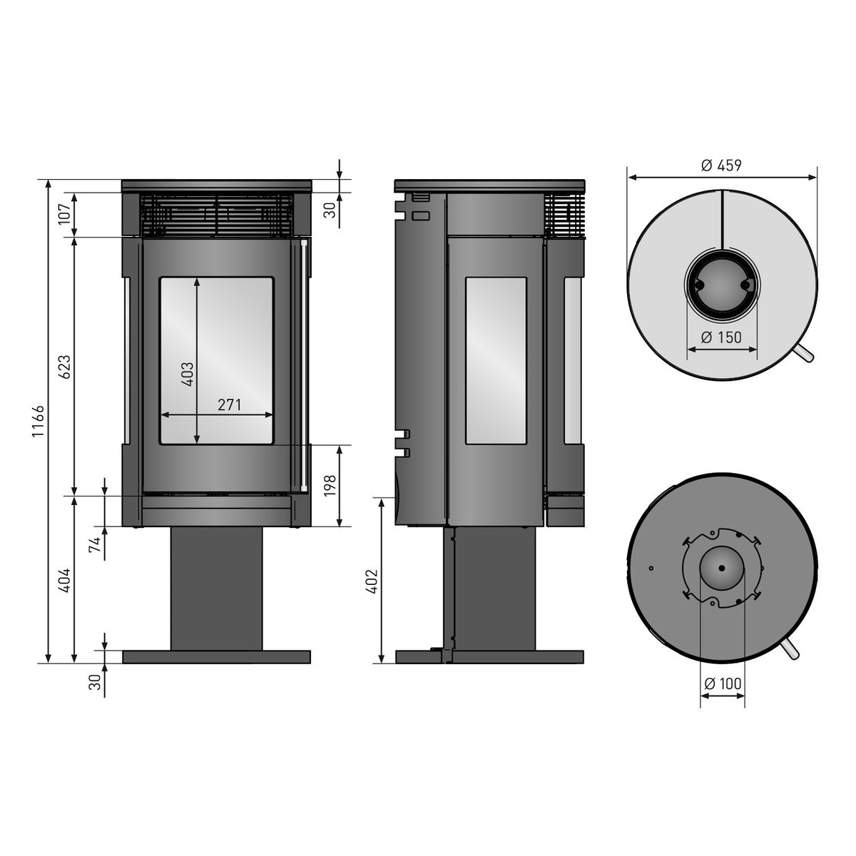 Poêle à bois Oranier Rota Twist acier noir céramique bordeaux 5,5 kW