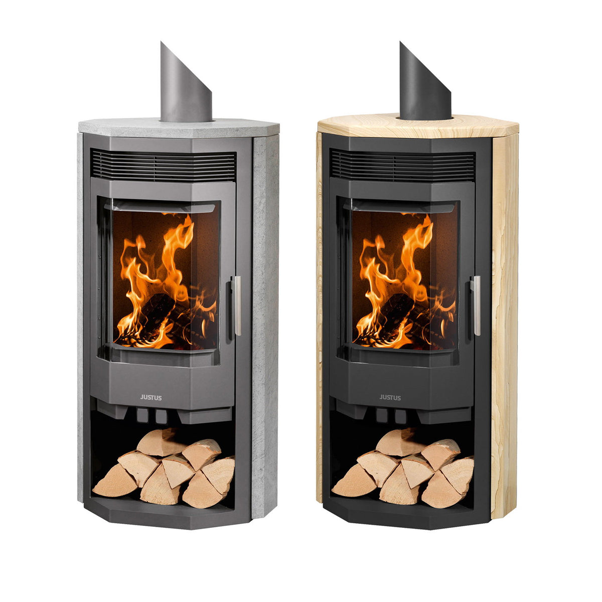 Justus Usedom 7 – Poêle à bois acier noir et pierre de sable 7 kW