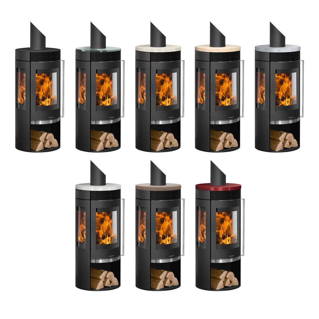 Oranier Rota TRE 2.0 – Poêle à bois acier noir, plaque céramique bordeaux, 5,5 kW
