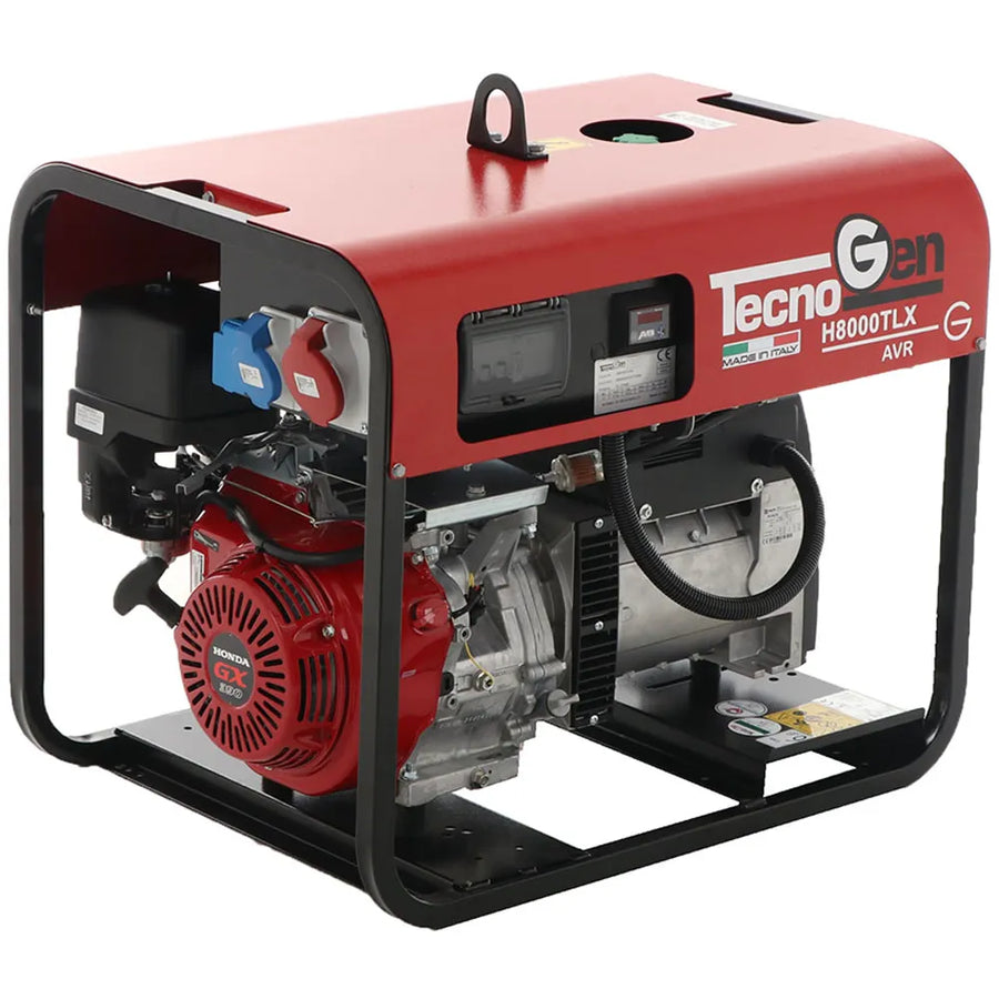 TecnoGen H8000TLX groupe électrogène essence rouge moteur Honda GX390 triphasé
