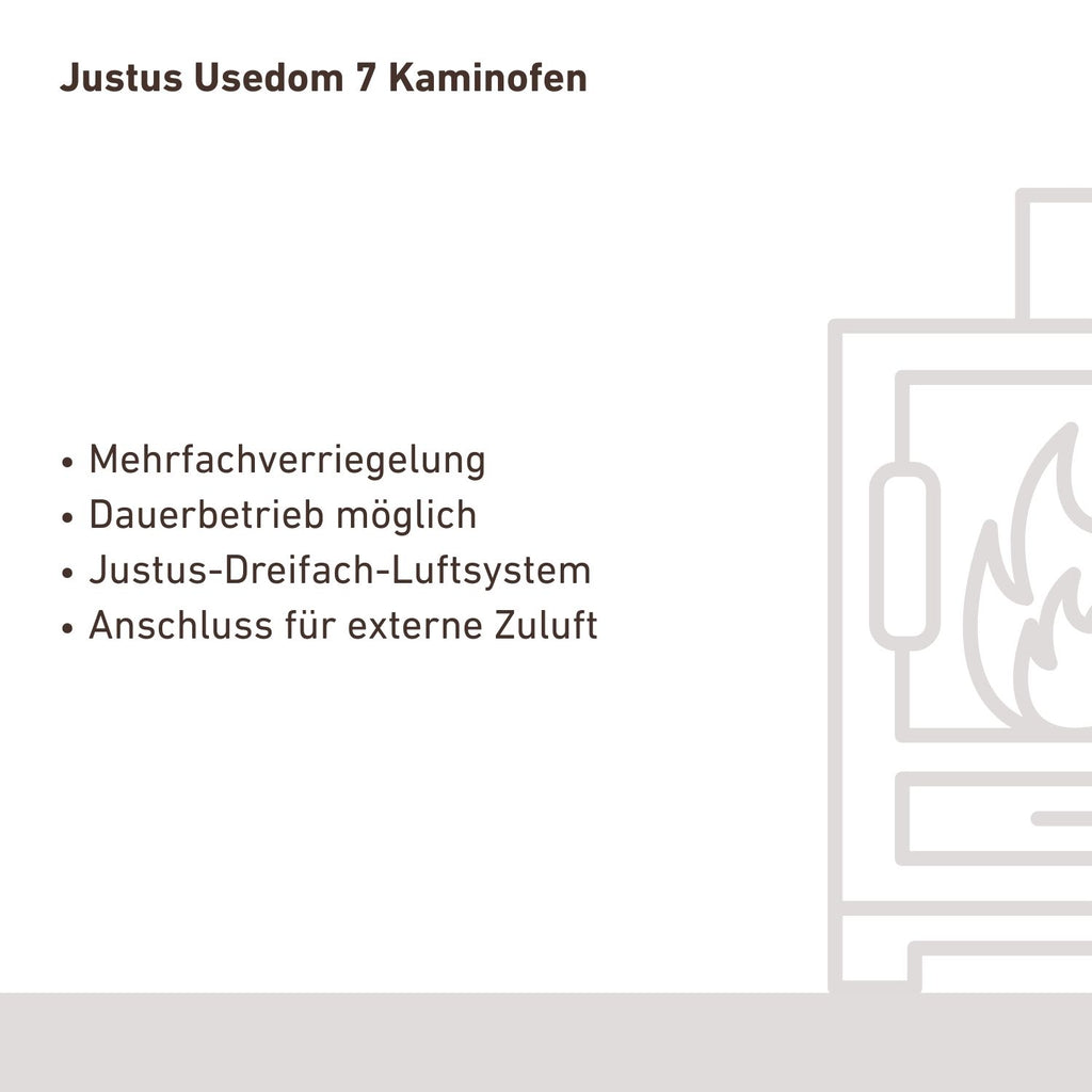 Justus Usedom 7 – Poêle à bois acier noir et pierre de sable 7 kW