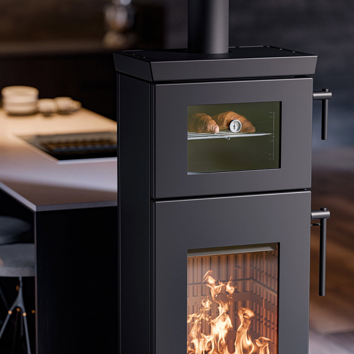 Thermorossi poêle à bois Zen O Evo6 noir mat avec four et range-bûches 7,7 kW - image 9